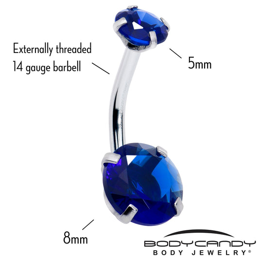 Dark Blue Gem September Birthstone Double Mount Belly Ring
