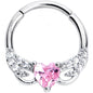 16G 3/8 Pink Clear CZ Gem Flying Heart Hinged Segment Ring
