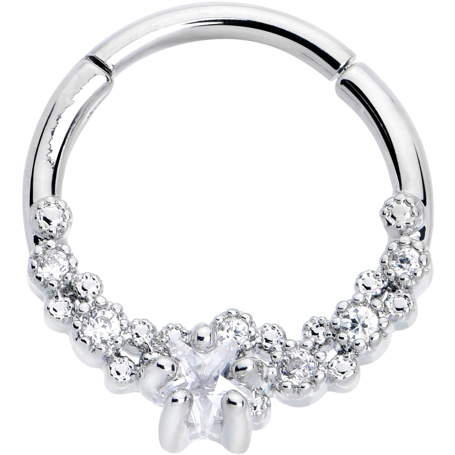 16G 3/8 Clear CZ Gem Starfish Supreme Hinged Segment Ring