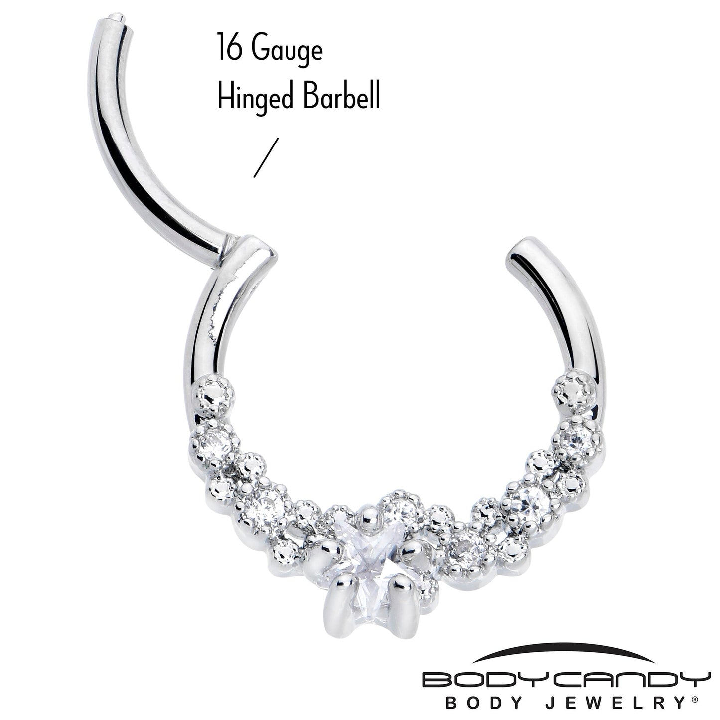 16G 3/8 Clear CZ Gem Starfish Supreme Hinged Segment Ring