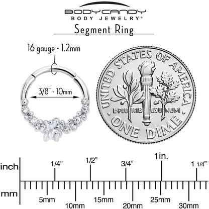 16G 3/8 Clear CZ Gem Starfish Supreme Hinged Segment Ring