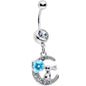 Clear Gem Rabbit On The Moon Blue Dangle Belly Ring