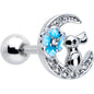 16G 1/4 Clear CZ Gem Rabbit On The Moon Blue Cartilage Earring