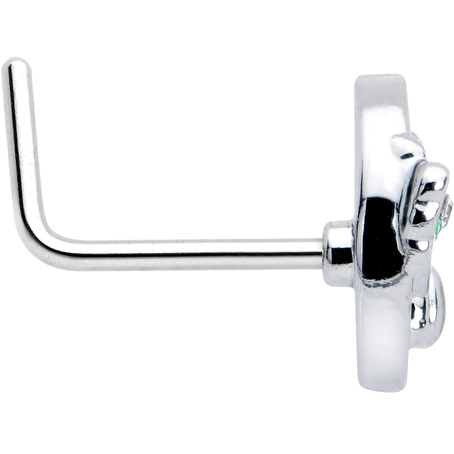 20G 7mm Clear CZ Gem Rabbit On The Moon Green L Shape Nose Ring