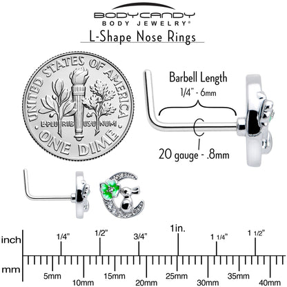 20G 7mm Clear CZ Gem Rabbit On The Moon Green L Shape Nose Ring