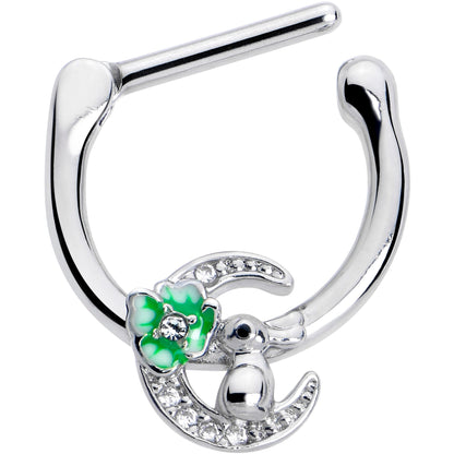 16G 5/16 Clear CZ Gem Rabbit On The Moon Green Cartilage Clicker