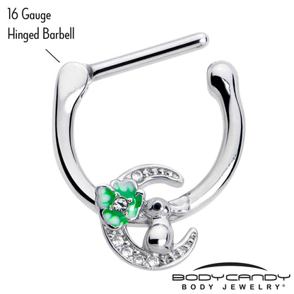 16G 5/16 Clear CZ Gem Rabbit On The Moon Green Cartilage Clicker