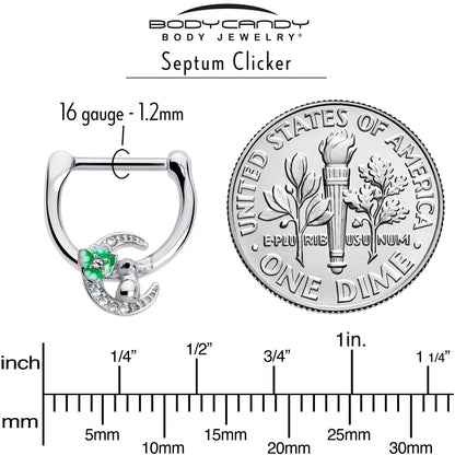 16G 5/16 Clear CZ Gem Rabbit On The Moon Green Cartilage Clicker