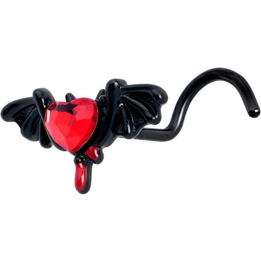 20G 7mm Red Gem Black Bleeding Heart Bat Left Side Nose Screw