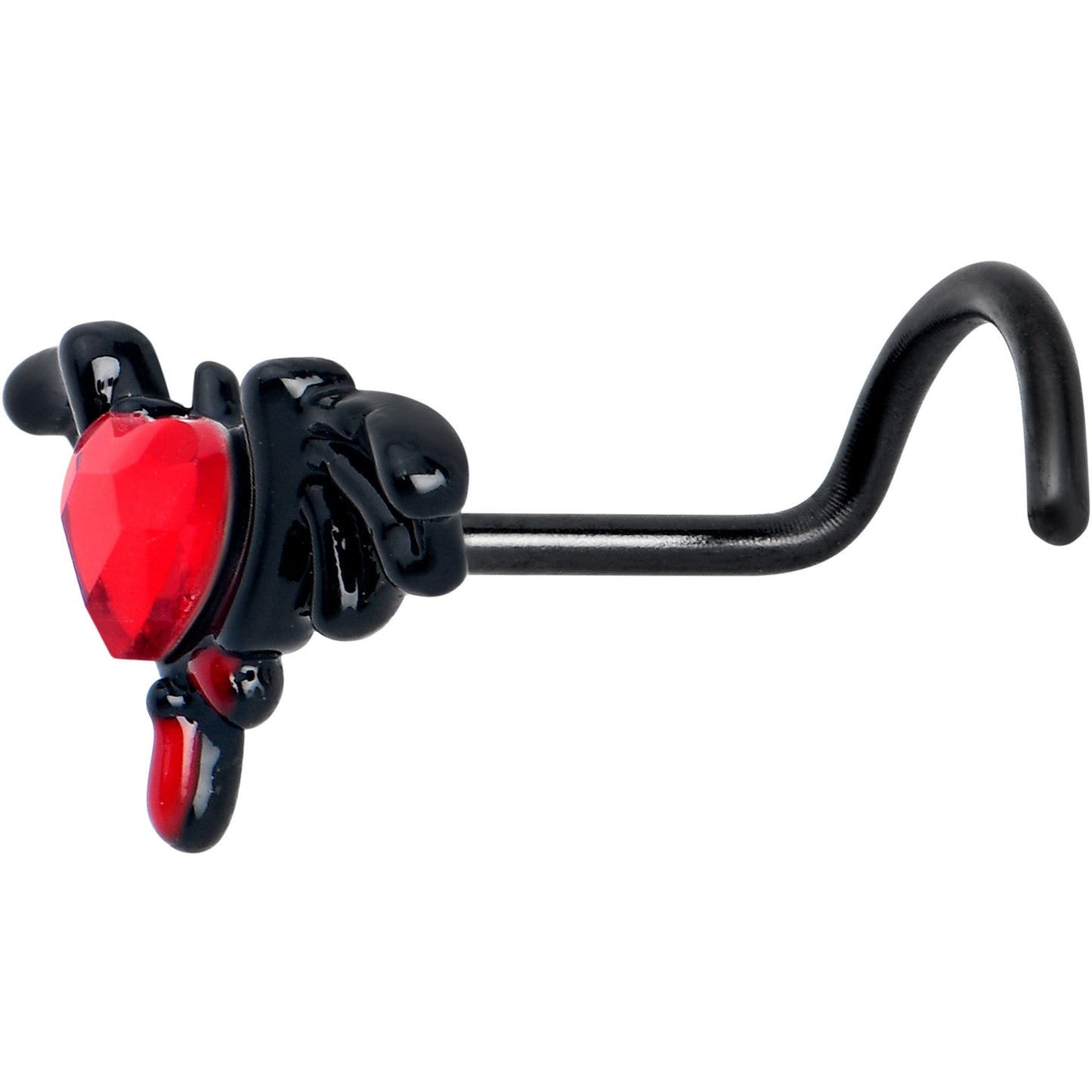 20G 7mm Red Gem Black Bleeding Heart Bat Left Side Nose Screw