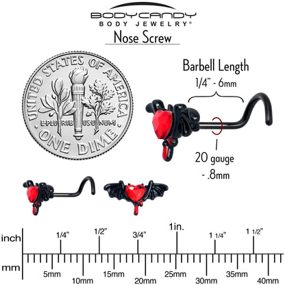 20G 7mm Red Gem Black Bleeding Heart Bat Left Side Nose Screw
