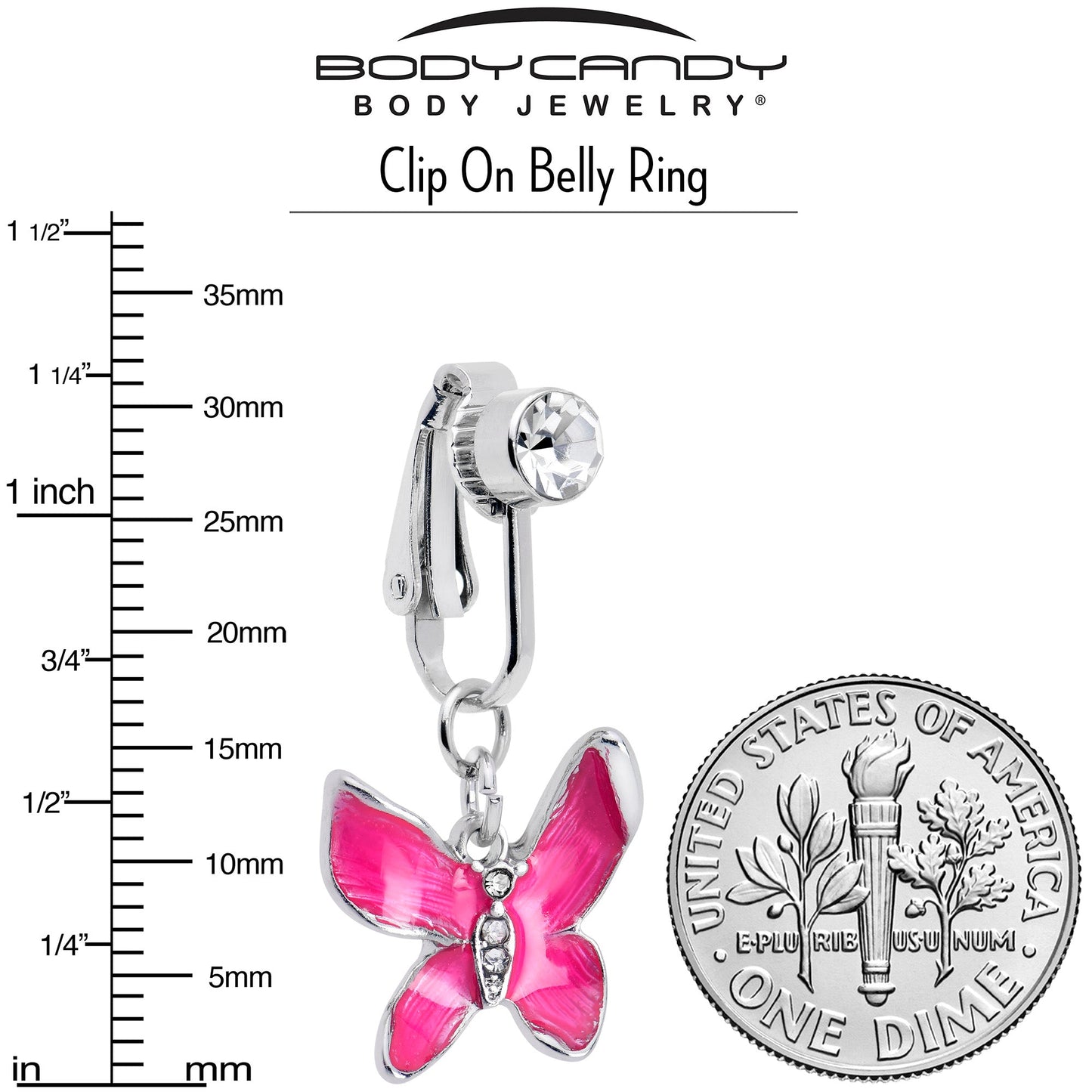 Clear Gem Chunky Butterfly Pink Clip On Fake Belly Ring