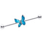 14G Clear Gem Chunky Butterfly Blue Industrial Barbell 38mm