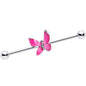 14G Clear Gem Chunky Butterfly Pink Industrial Barbell 38mm