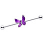 14G Clear Gem Chunky Butterfly Purple Industrial Barbell 38mm