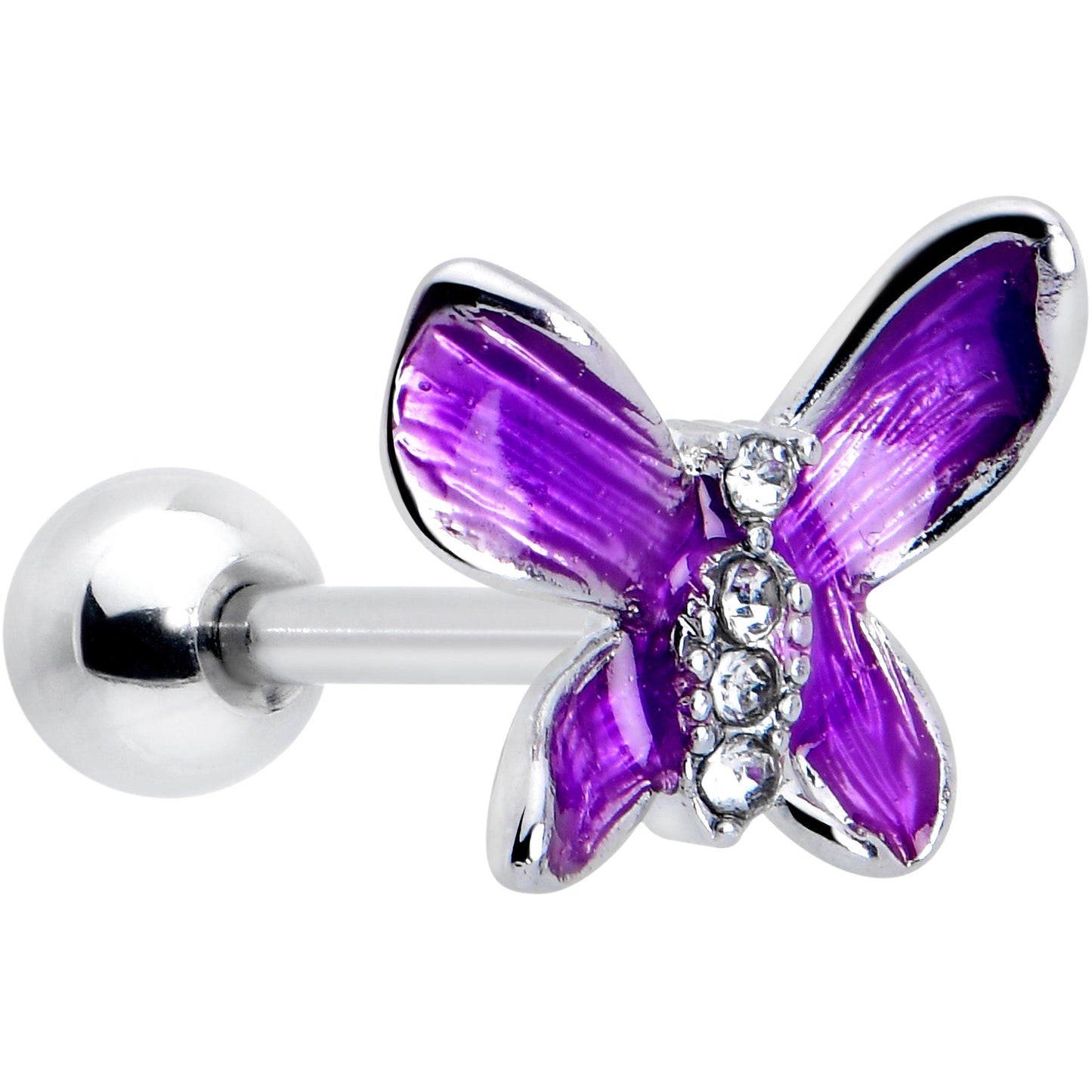 16G 1/4 Clear Gem Chunky Butterfly Purple Cartilage Tragus Earring