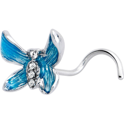 20G 7mm Clear Gem Chunky Butterfly Blue Left Side Nose Screw