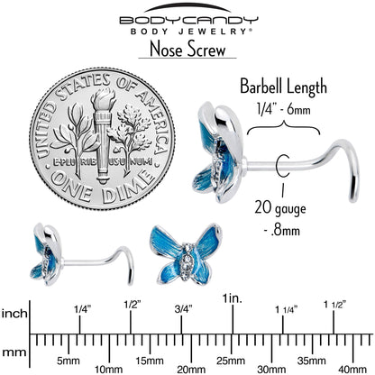 20G 7mm Clear Gem Chunky Butterfly Blue Left Side Nose Screw