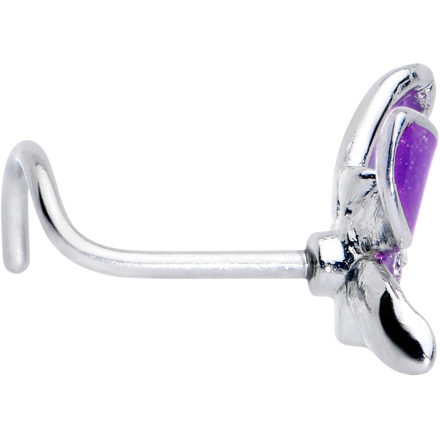 20G 7mm Clear Gem Chunky Butterfly Purple Left Side Nose Screw