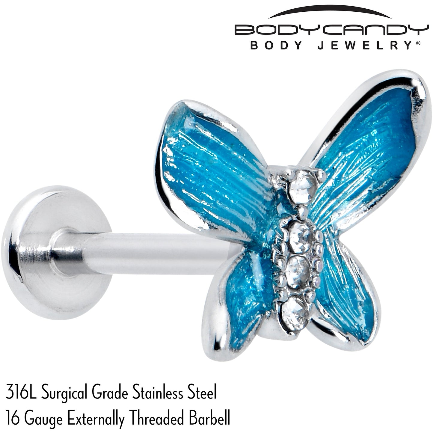 16G 5/16 Clear Gem Chunky Butterfly Blue Labret Monroe Tragus