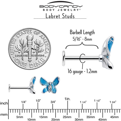 16G 5/16 Clear Gem Chunky Butterfly Blue Labret Monroe Tragus