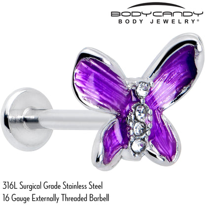 16G 5/16 Clear Gem Chunky Butterfly Purple Labret Monroe Tragus