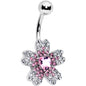 Clear Pink Gem Heart in Flower Belly Ring