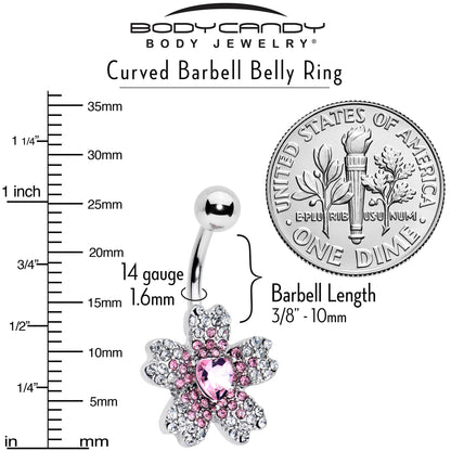 Clear Pink Gem Heart in Flower Belly Ring