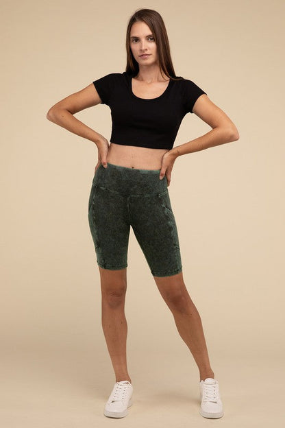 ZENANA Mineral Wash Wide Waistband Pocket Leggings