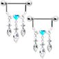 14G 9/16 Blue Gem Heart Triple Drop Dangle Nipple Ring Set