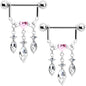 14G 9/16 Pink Gem Heart Triple Drop Dangle Nipple Ring Set