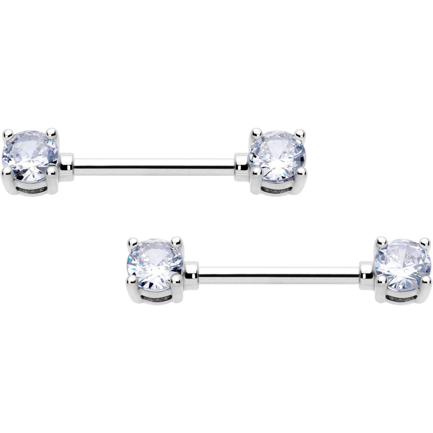 14G 9/16 Clear CZ Gem Forward Facing April Birthstone Nipple Ring Set