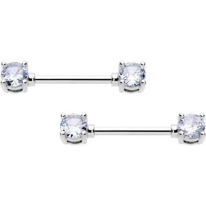 14G 9/16 Clear CZ Gem Forward Facing April Birthstone Nipple Ring Set