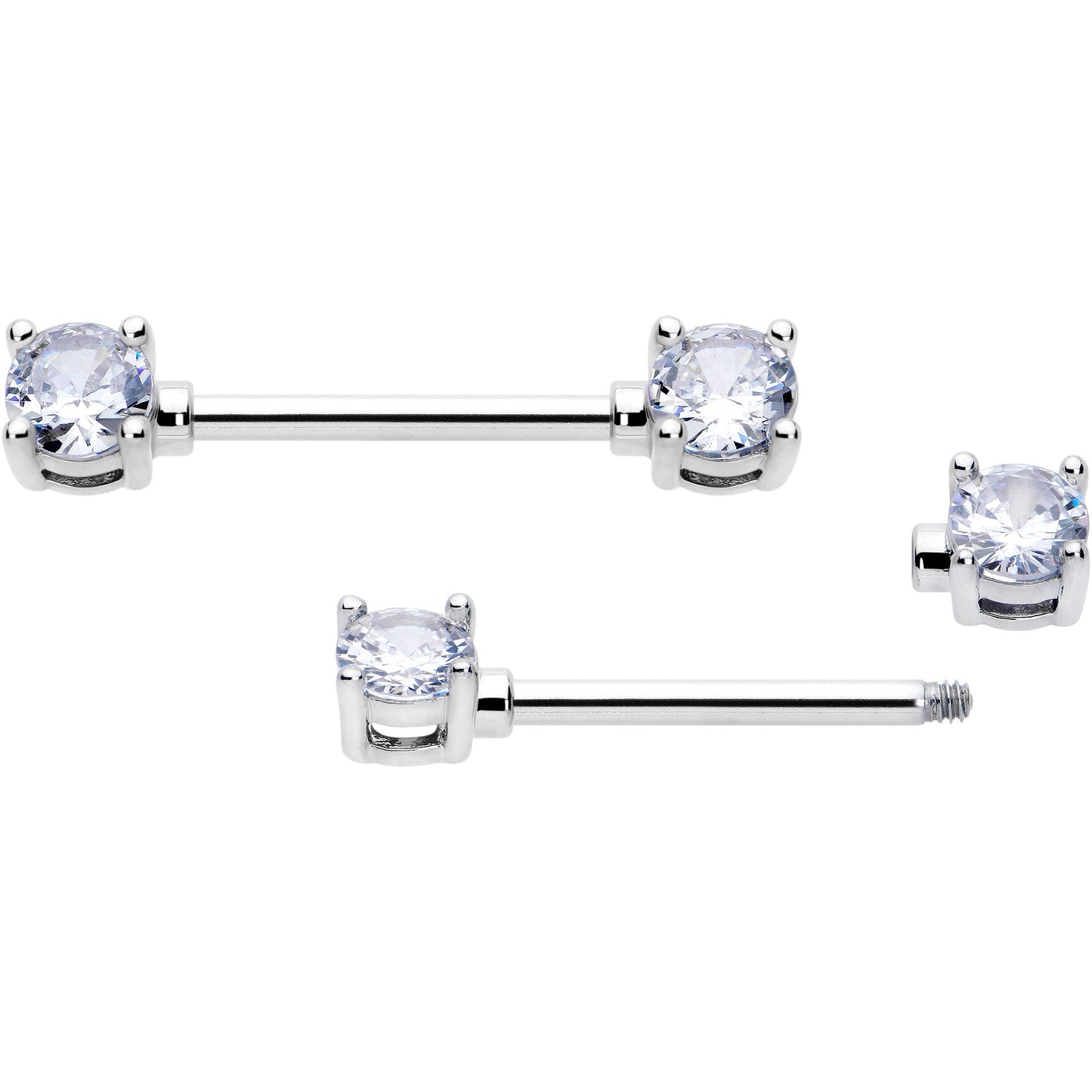 14G 9/16 Clear CZ Gem Forward Facing April Birthstone Nipple Ring Set