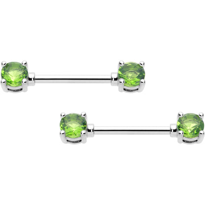 14G 9/16 Green CZ Gem August Birthstone Nipple Ring Set