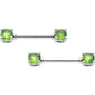 14G 9/16 Green CZ Gem August Birthstone Nipple Ring Set