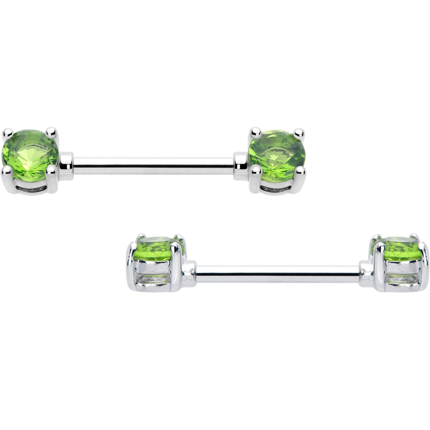 14G 9/16 Green CZ Gem August Birthstone Nipple Ring Set