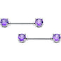 14G 9/16 Purple CZ Gem February Birthstone Nipple Ring Set