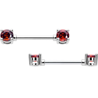 14G 9/16 Red CZ Gem January Birthstone Nipple Ring Set