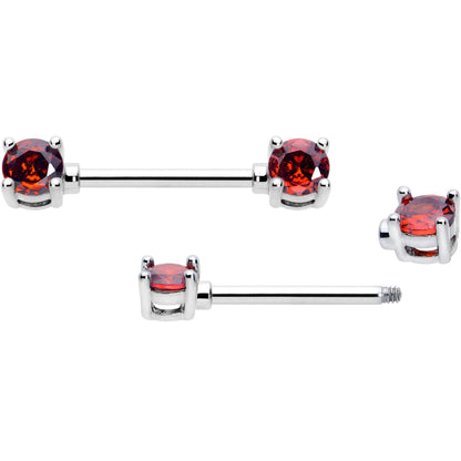 14G 9/16 Red CZ Gem January Birthstone Nipple Ring Set