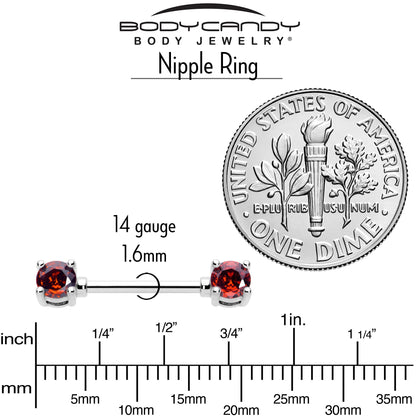 14G 9/16 Red CZ Gem January Birthstone Nipple Ring Set