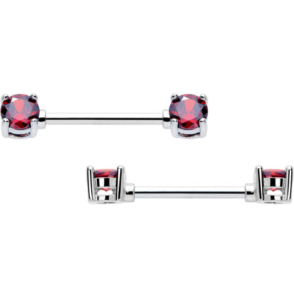 14G 9/16 Red CZ Gem July Birthstone Nipple Ring Set