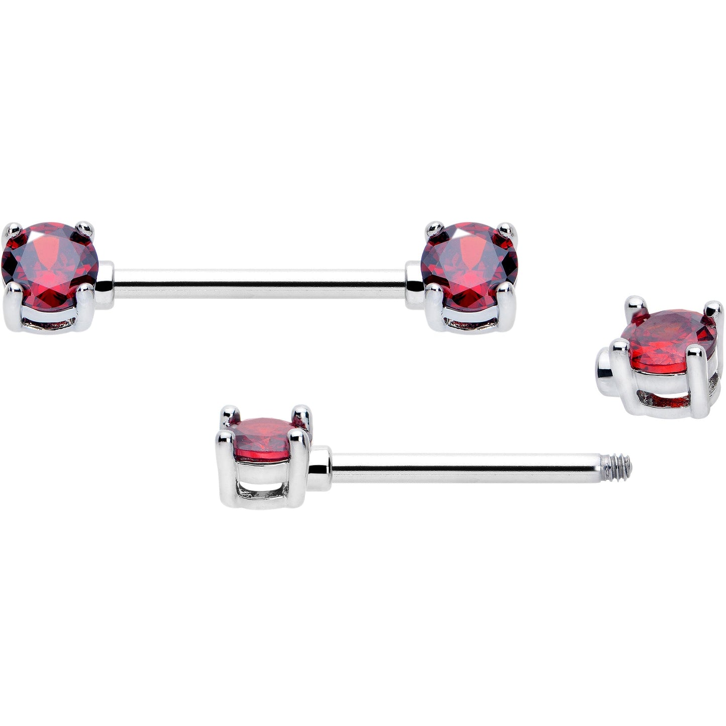 14G 9/16 Red CZ Gem July Birthstone Nipple Ring Set