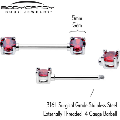 14G 9/16 Red CZ Gem July Birthstone Nipple Ring Set