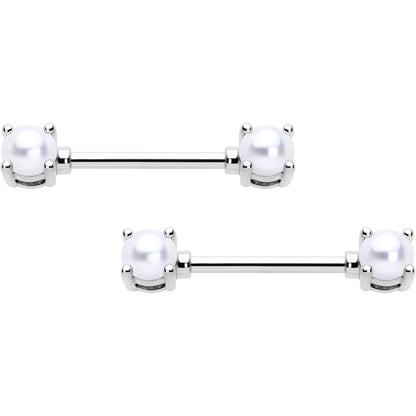 14G 9/16 White Faux Pearl June Birthstone Nipple Ring Set