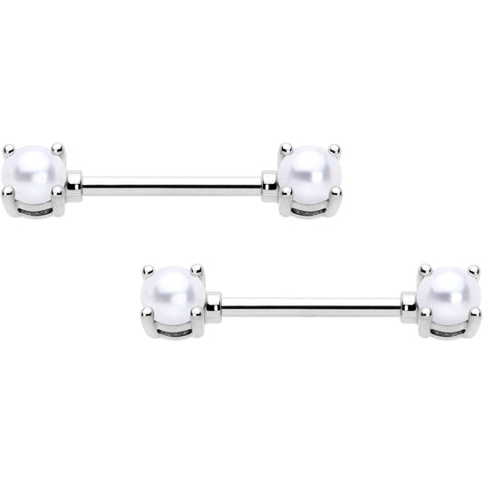 14G 9/16 White Faux Pearl June Birthstone Nipple Ring Set