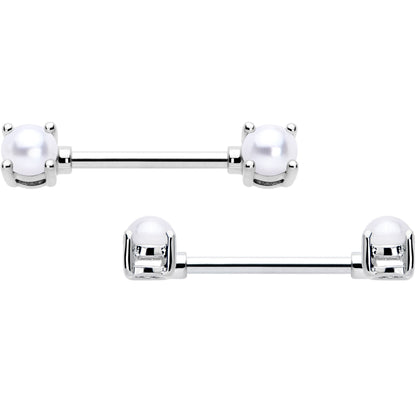 14G 9/16 White Faux Pearl June Birthstone Nipple Ring Set