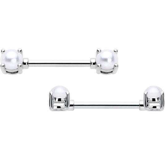 14G 9/16 White Faux Pearl June Birthstone Nipple Ring Set