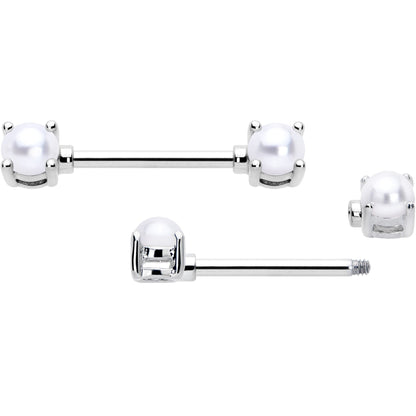 14G 9/16 White Faux Pearl June Birthstone Nipple Ring Set