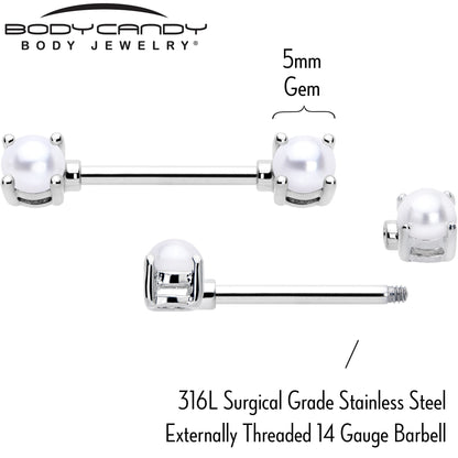 14G 9/16 White Faux Pearl June Birthstone Nipple Ring Set